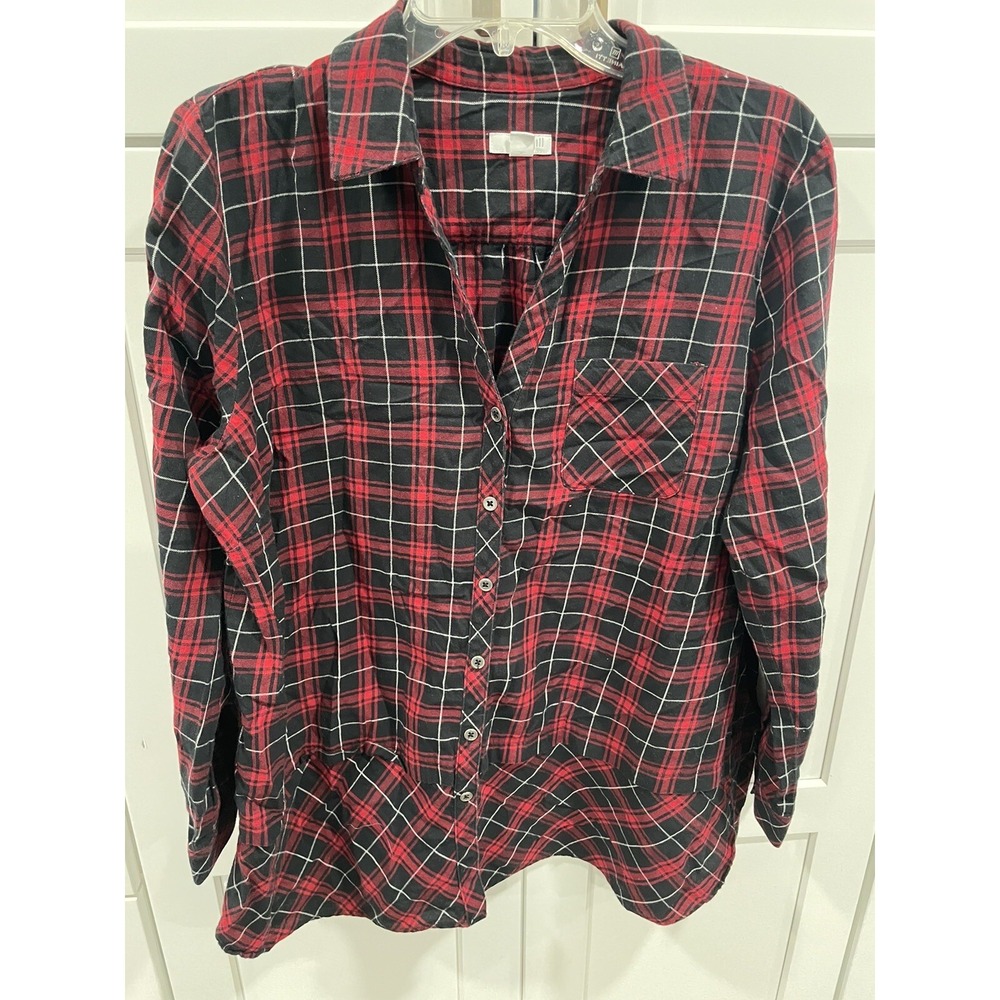 J. Jill Womens Red/Black Plaid Tunic Top Sz L Petite LP SI37
